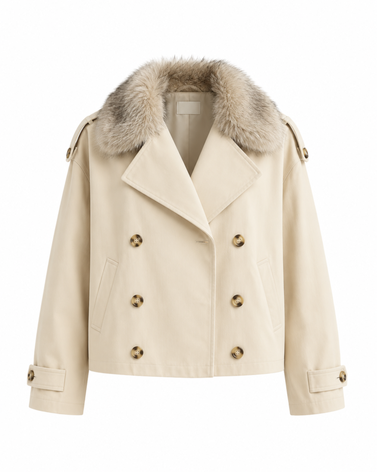 CREAM YAKASI FUR DETAIL TRENCHCOAT
