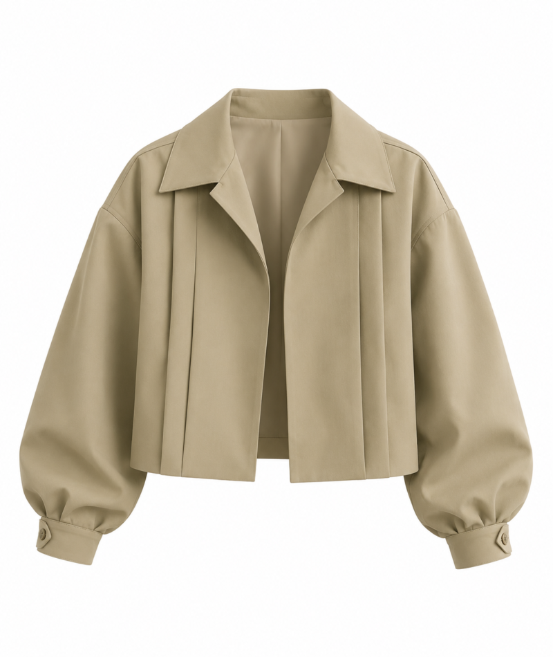 Dark Beige Premium Pleated Short Jacket