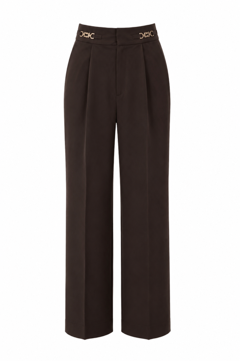 Gold Chain Palazzo Pants-Brown