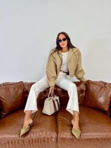 Dark Beige Premium Pleated Short Trench Coat