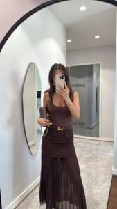 BROWN TULLE SKIRT WITH POCKET DETAILS