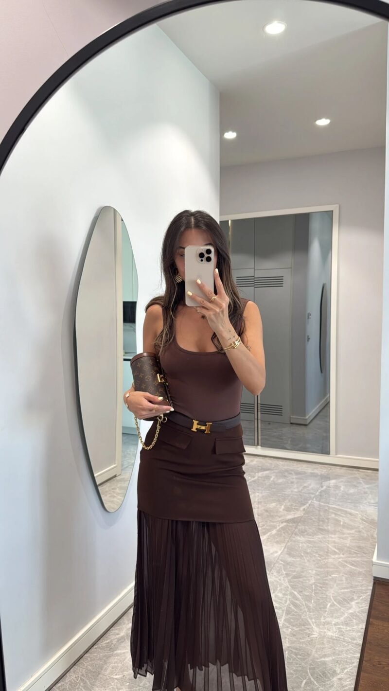 BROWN TULLE SKIRT WITH POCKET DETAILS