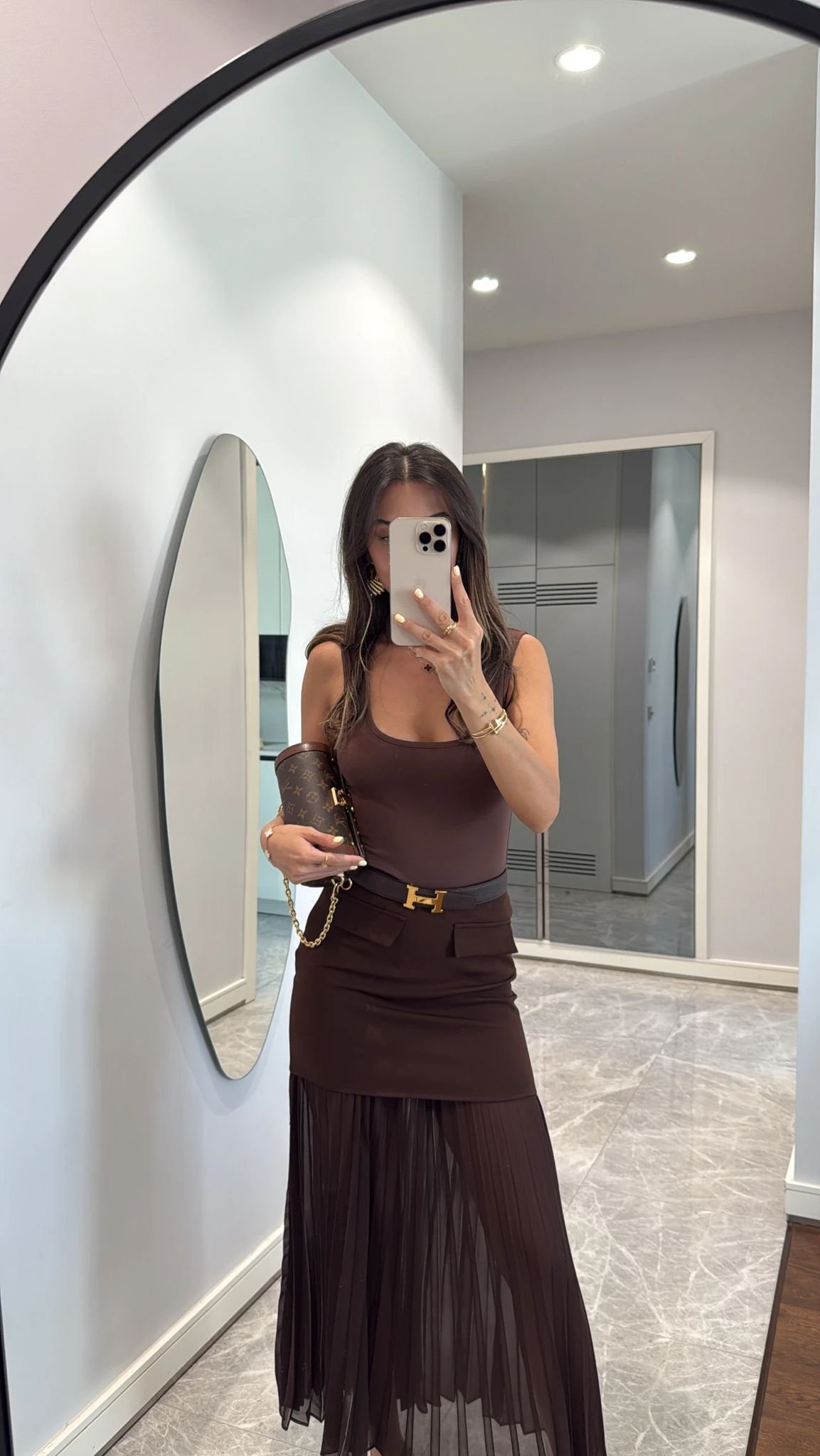 BROWN TULLE SKIRT WITH POCKET DETAILS