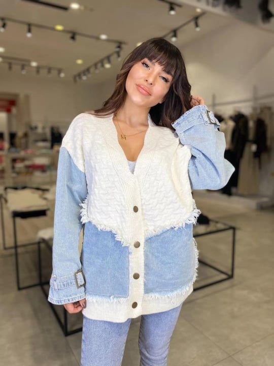Denim Detailed Cardigan - Image 2