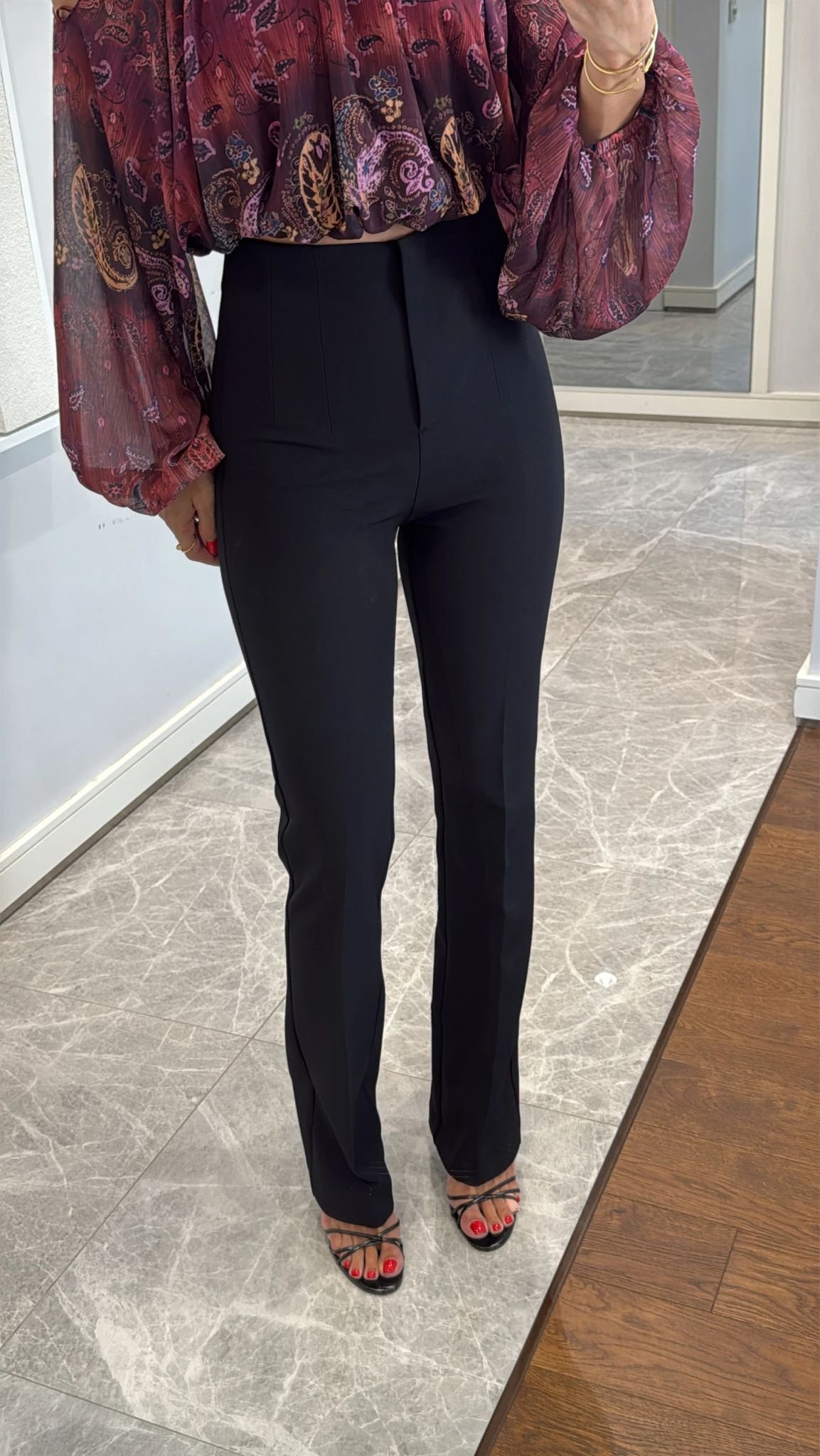 HIGH-WAISTED, FLARED, FLAG-LEGGED TROUSERS - Image 2