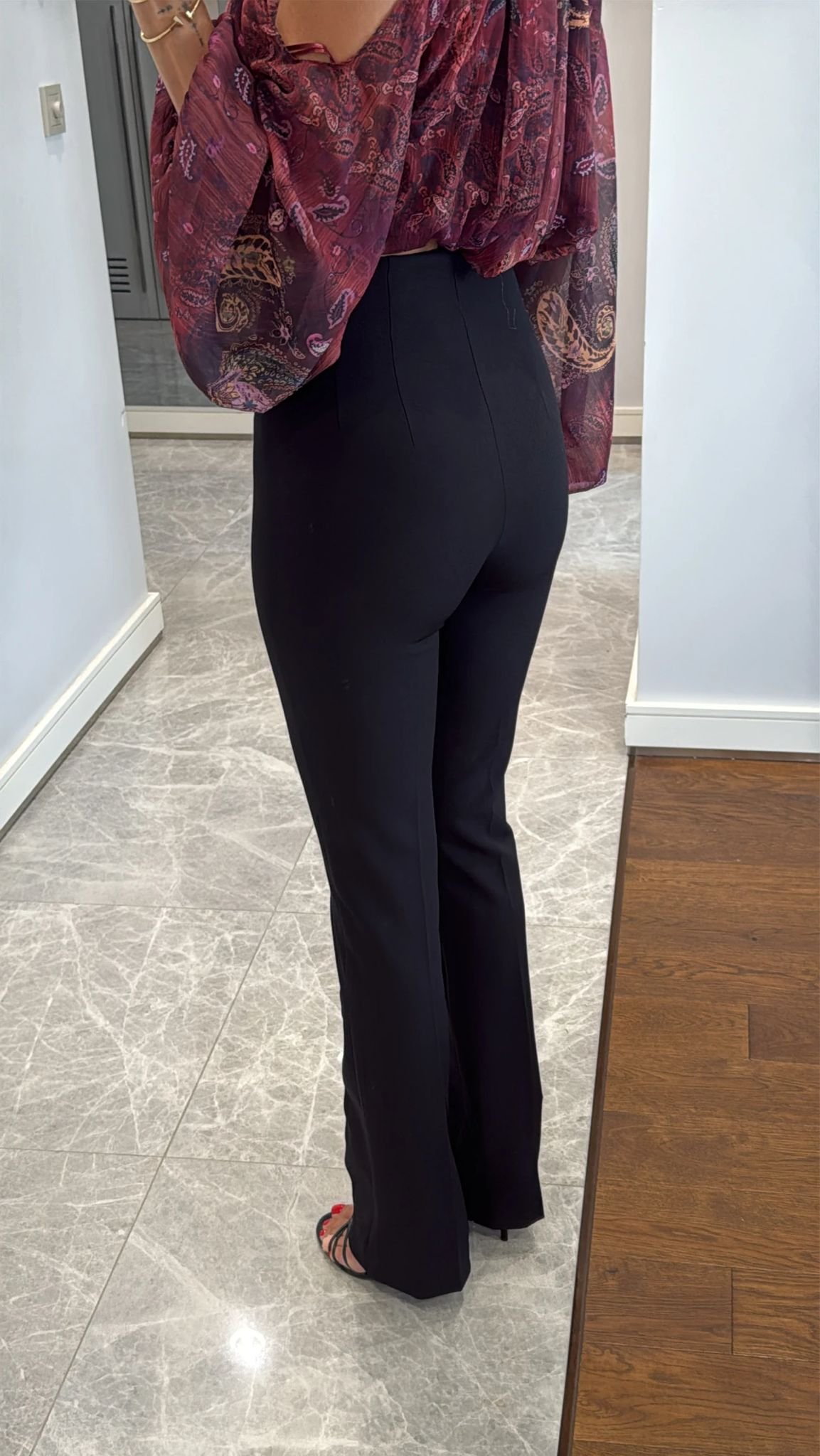 HIGH-WAISTED, FLARED, FLAG-LEGGED TROUSERS - Image 3