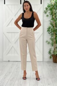 Beige Flat Front Trousers