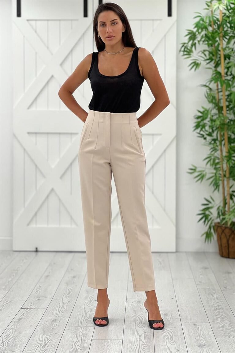 Beige Flat Front Trousers
