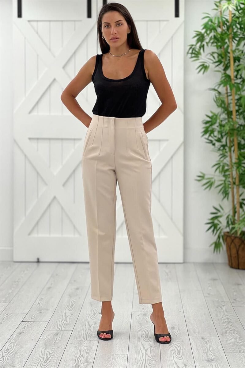 Beige Flat Front Trousers