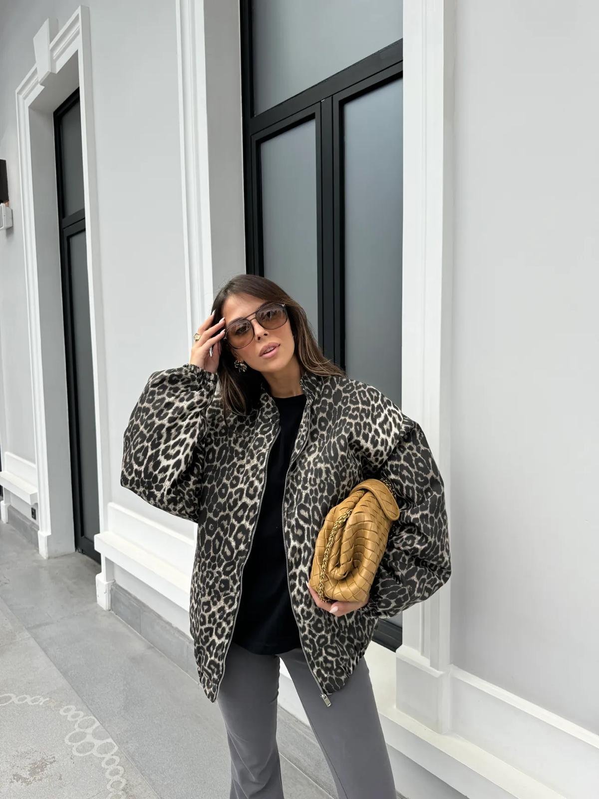 Leopard Lined Bomber trench coat - Image 3