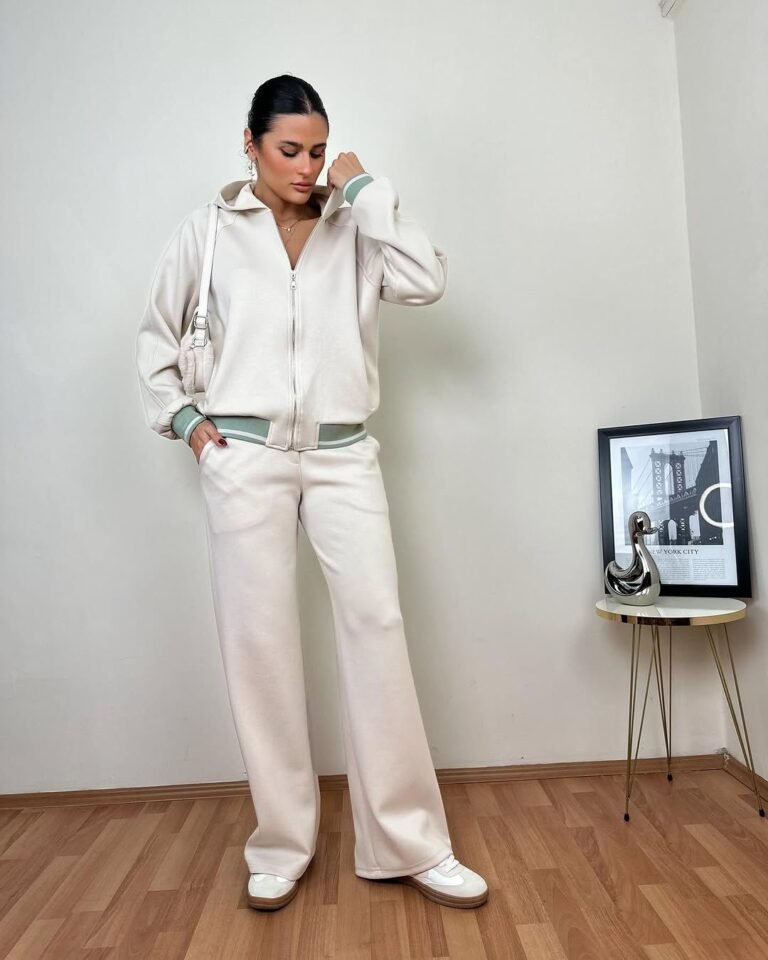 Zippered Modal College Sweatshirt & Wide Leg Modal Pants