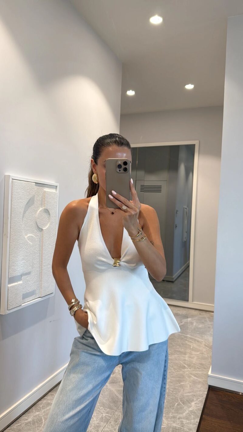 Low-Cut Gold Detailed Blouse