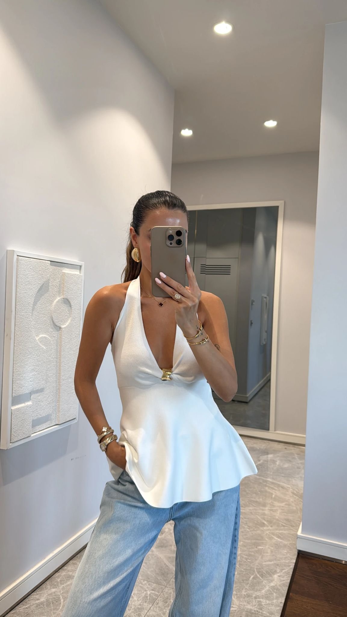 Low-Cut Gold Detailed Blouse