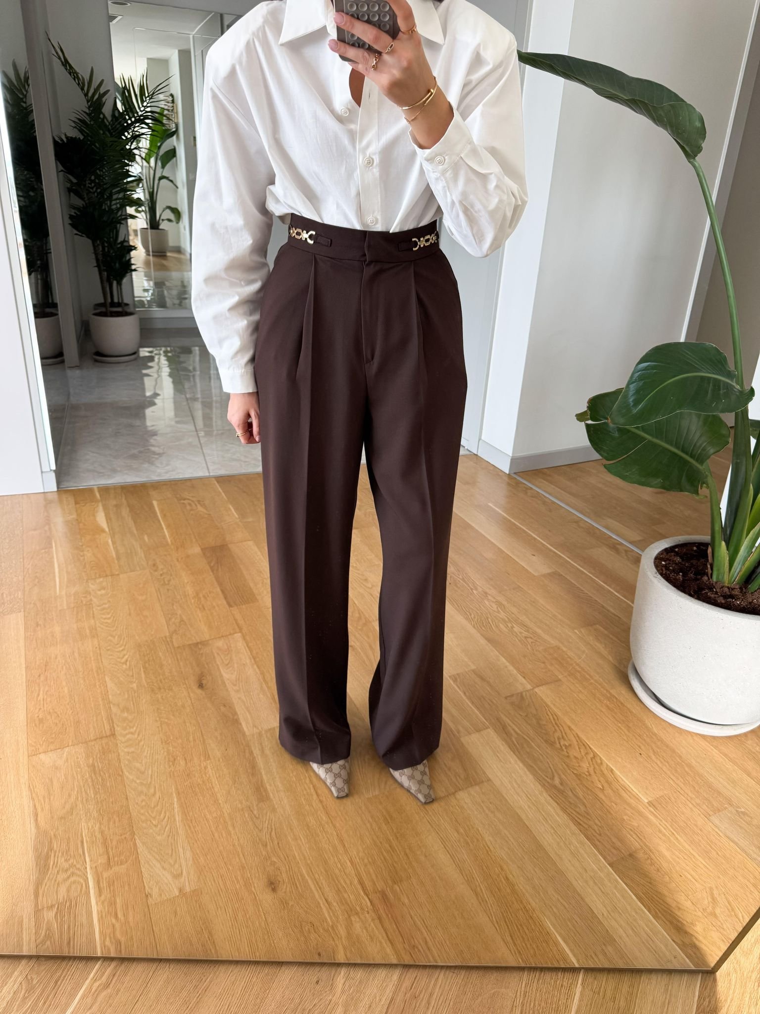 Gold Chain Palazzo Pants-Brown - Image 2