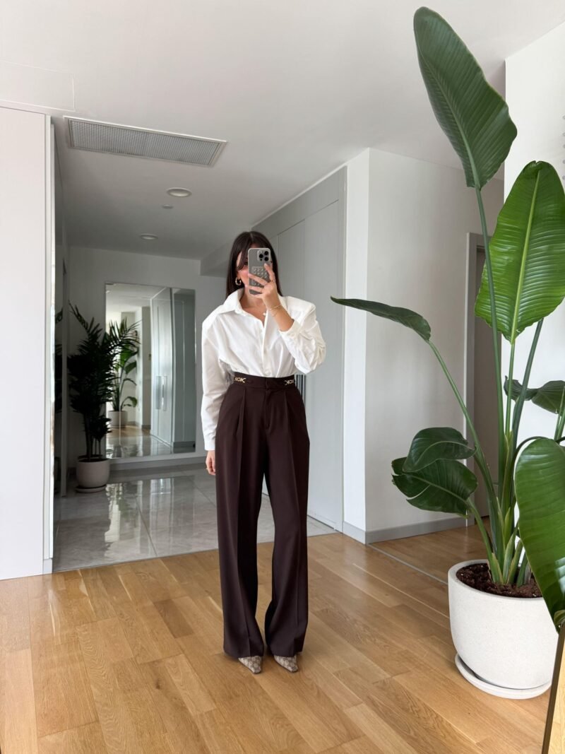 Gold Chain Palazzo Pants-Brown