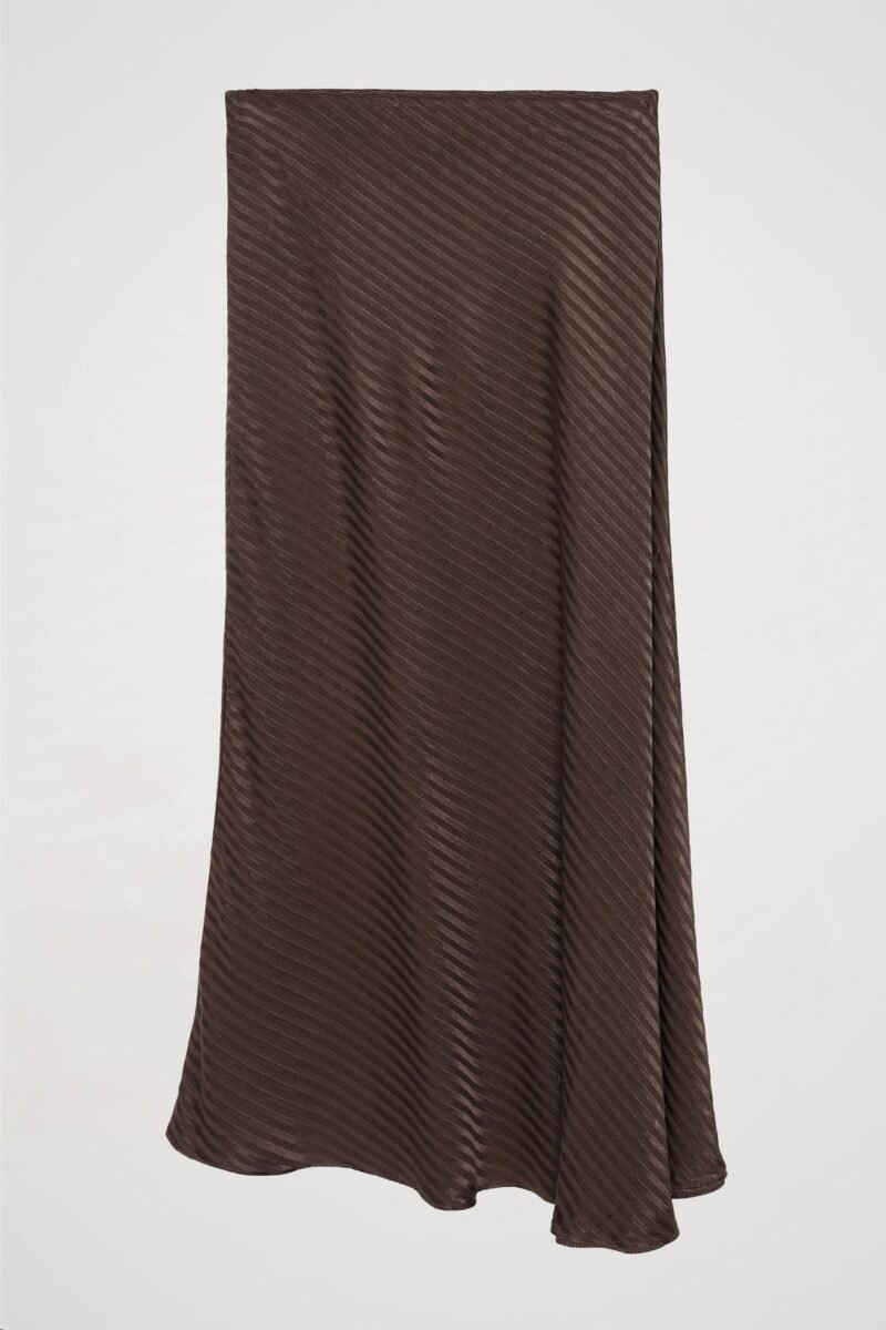 Brown Self-Striped Satin Skirt