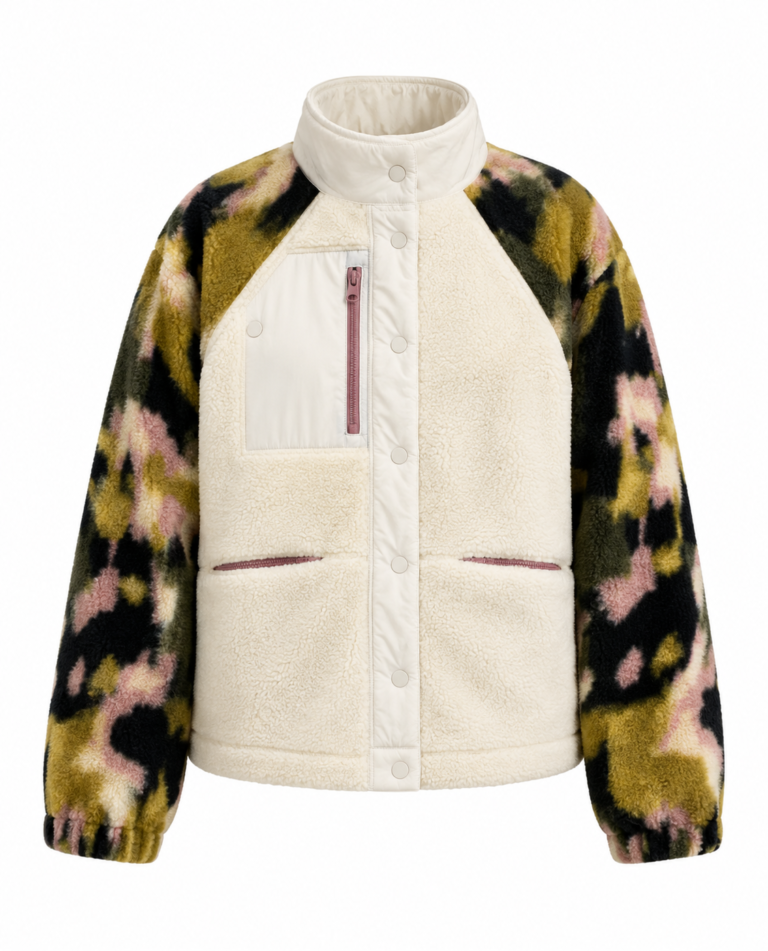 Plush Jacket with Black Patterned Sleeves