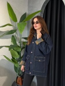 Plaid Lined Velvet Collar Denim Premium Jacket