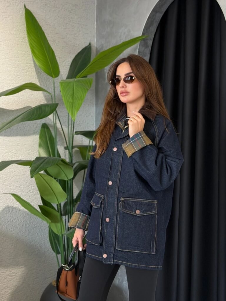 Plaid Lined Velvet Collar Denim Premium Jacket