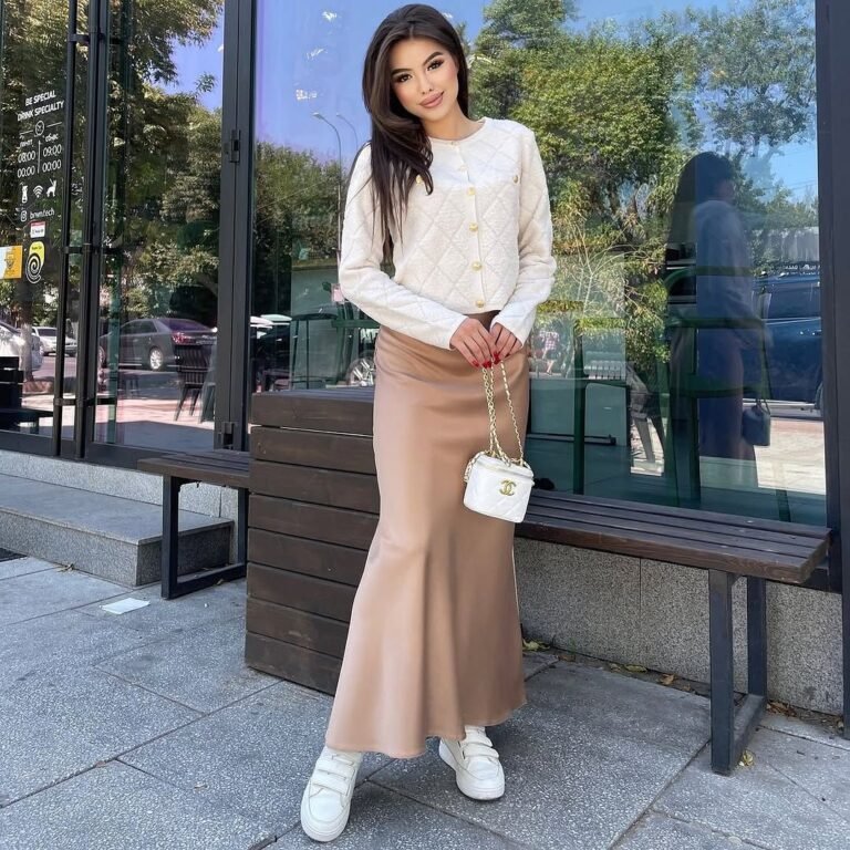 Bej Satin Long Skirt