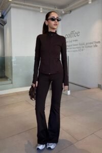 BROWN BRALET LEGGINGS JACKET SET