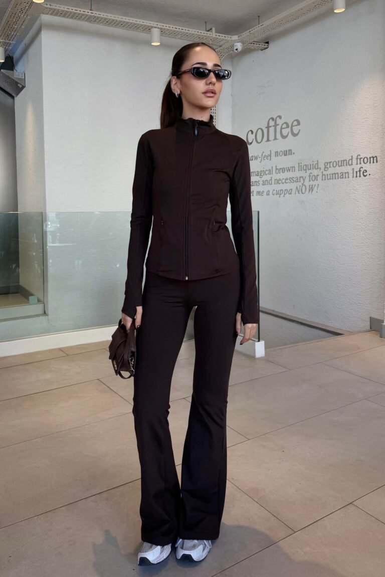 BROWN BRALET LEGGINGS JACKET SET