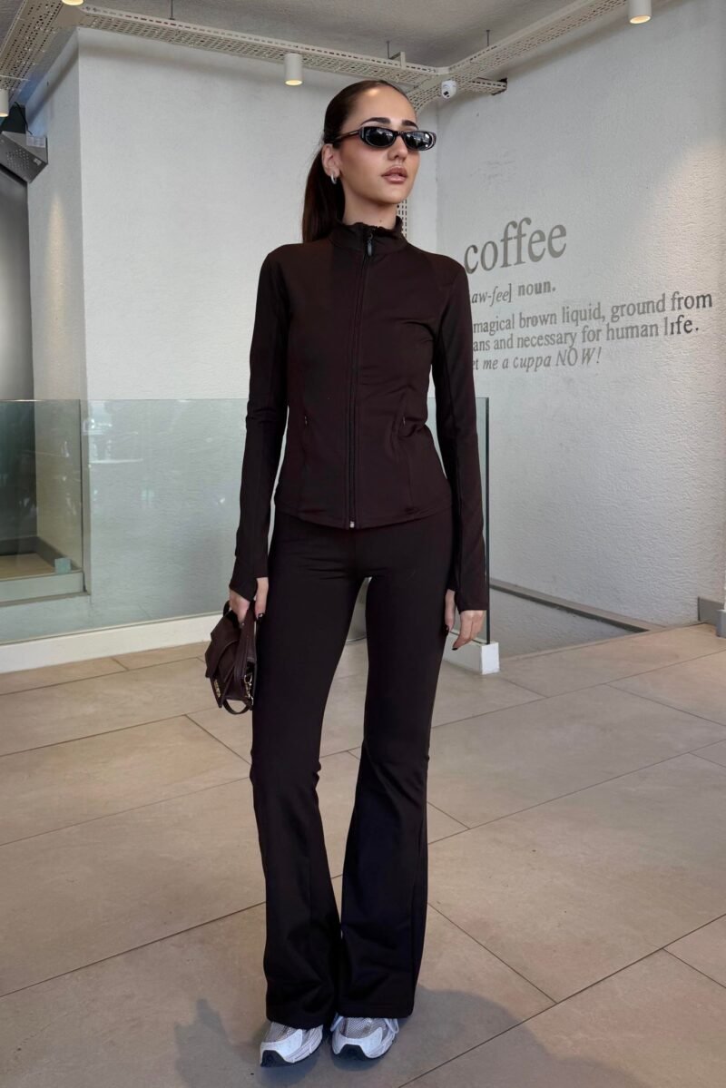 BROWN BRALET LEGGINGS JACKET SET