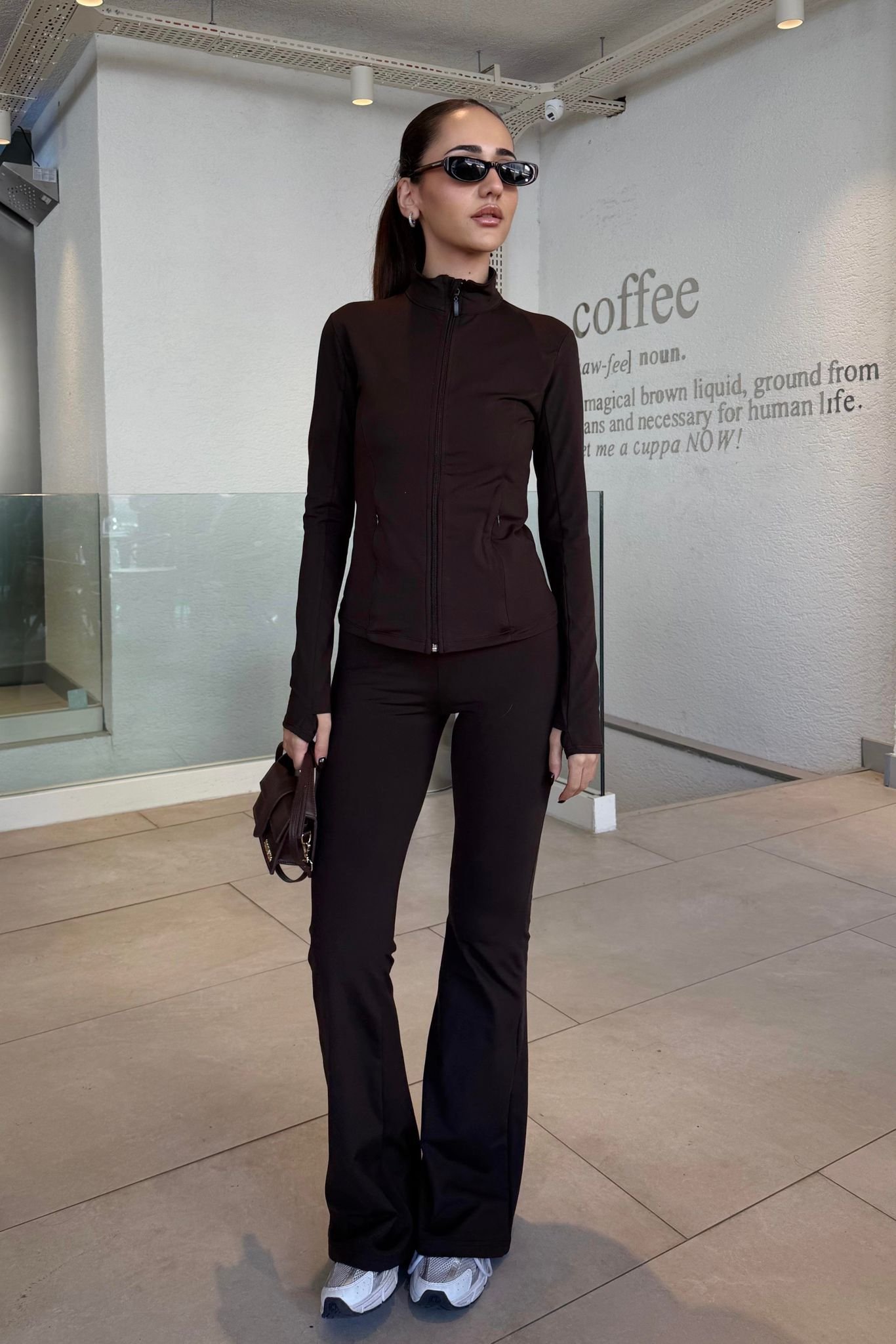 BROWN BRALET LEGGINGS JACKET SET