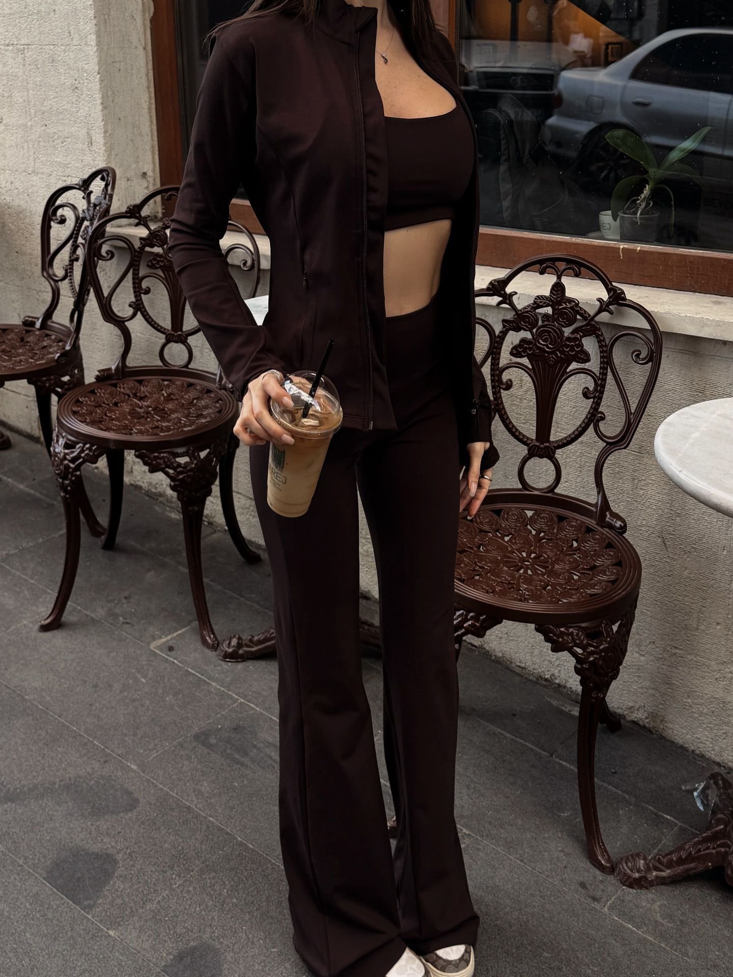 BROWN BRALET LEGGINGS JACKET SET - Image 6