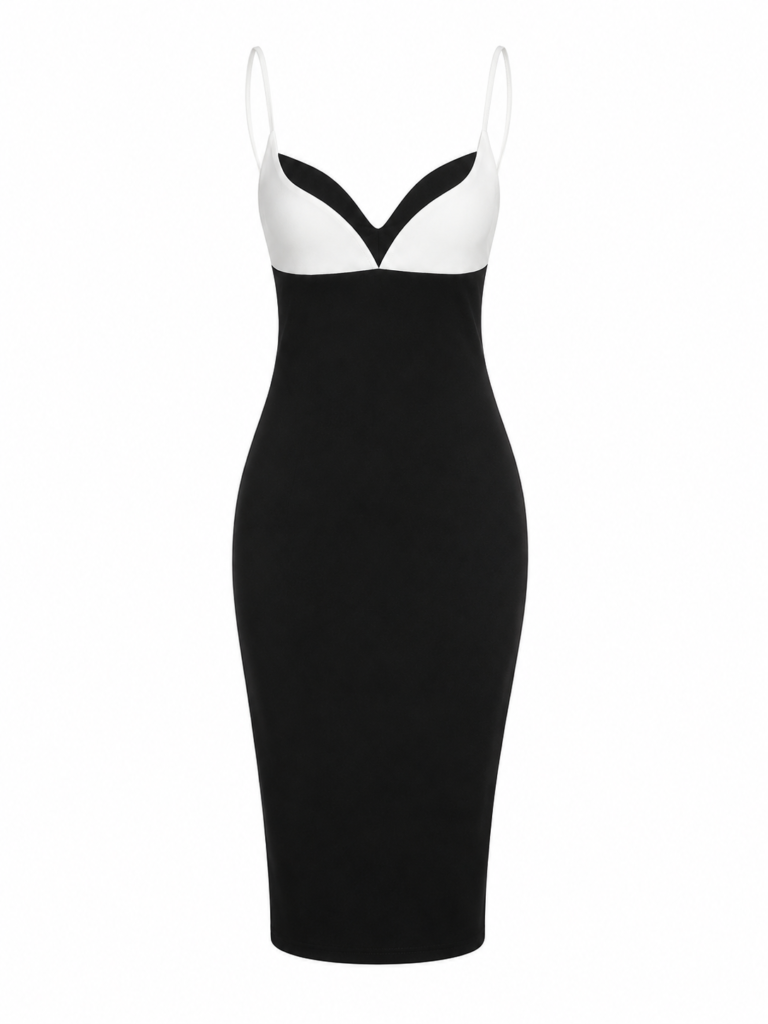 Stylish Mini Dress with Color Block Collar and Fitted Body