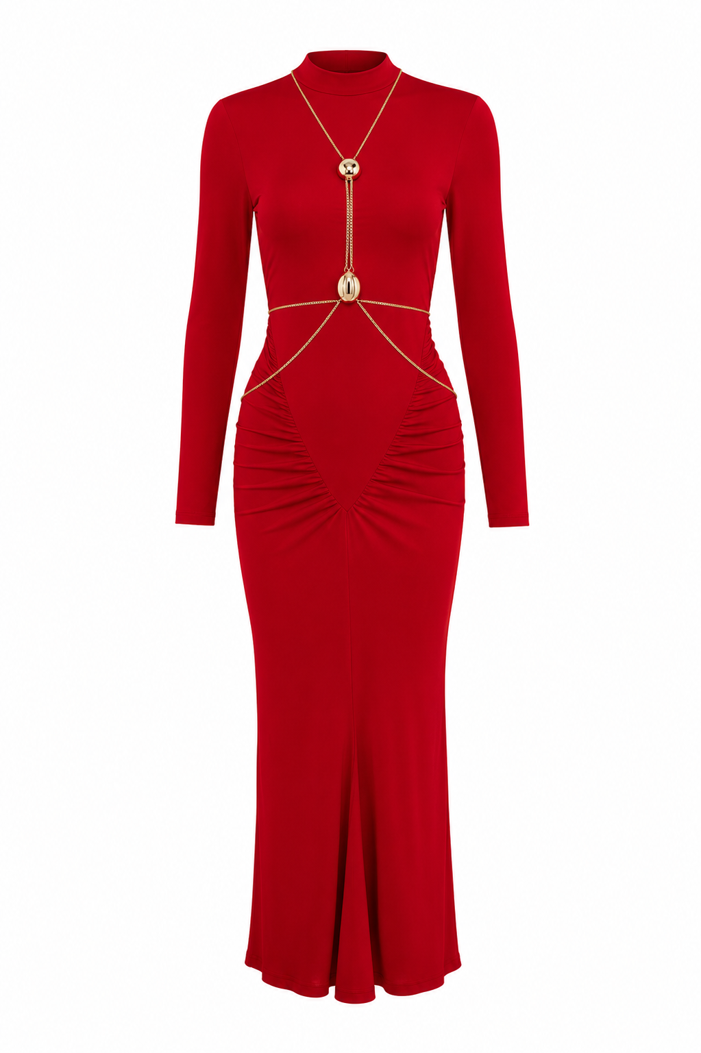 Red Accessory Detail Designer Dress
