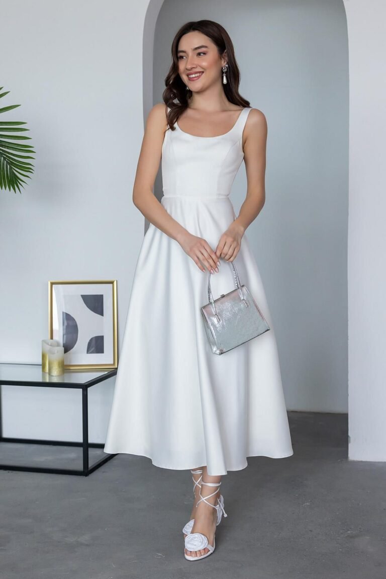 Dans Women's Thick Straps Double Pocket Satin Midi Evening Dress