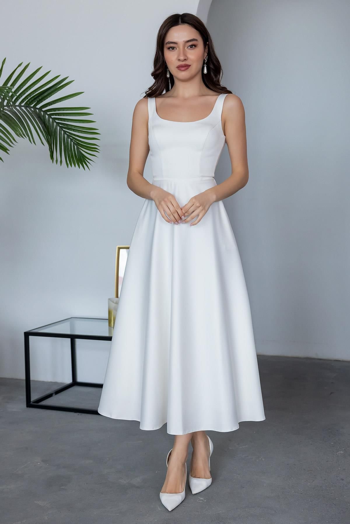 Dans Women's Thick Straps Double Pocket Satin Midi Evening Dress - Image 2