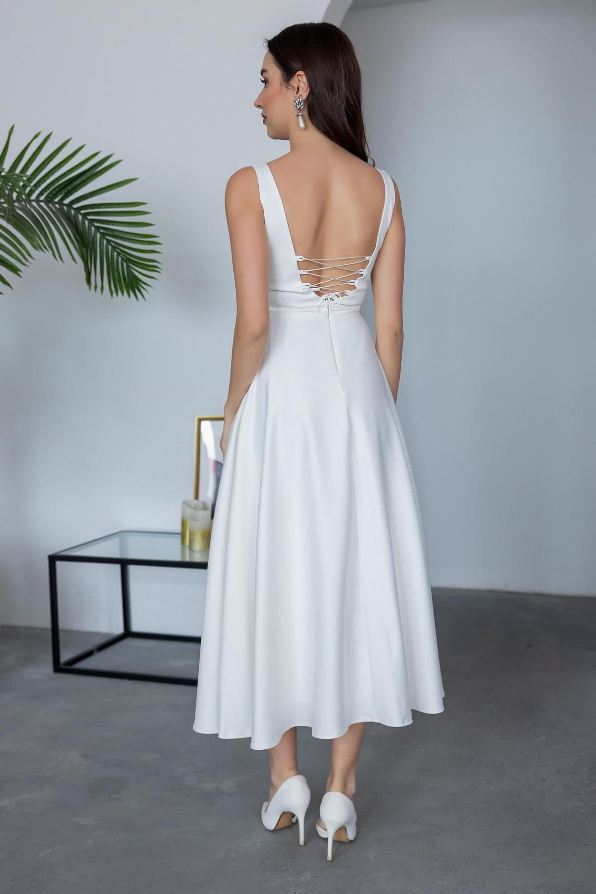 Dans Women's Thick Straps Double Pocket Satin Midi Evening Dress - Image 4