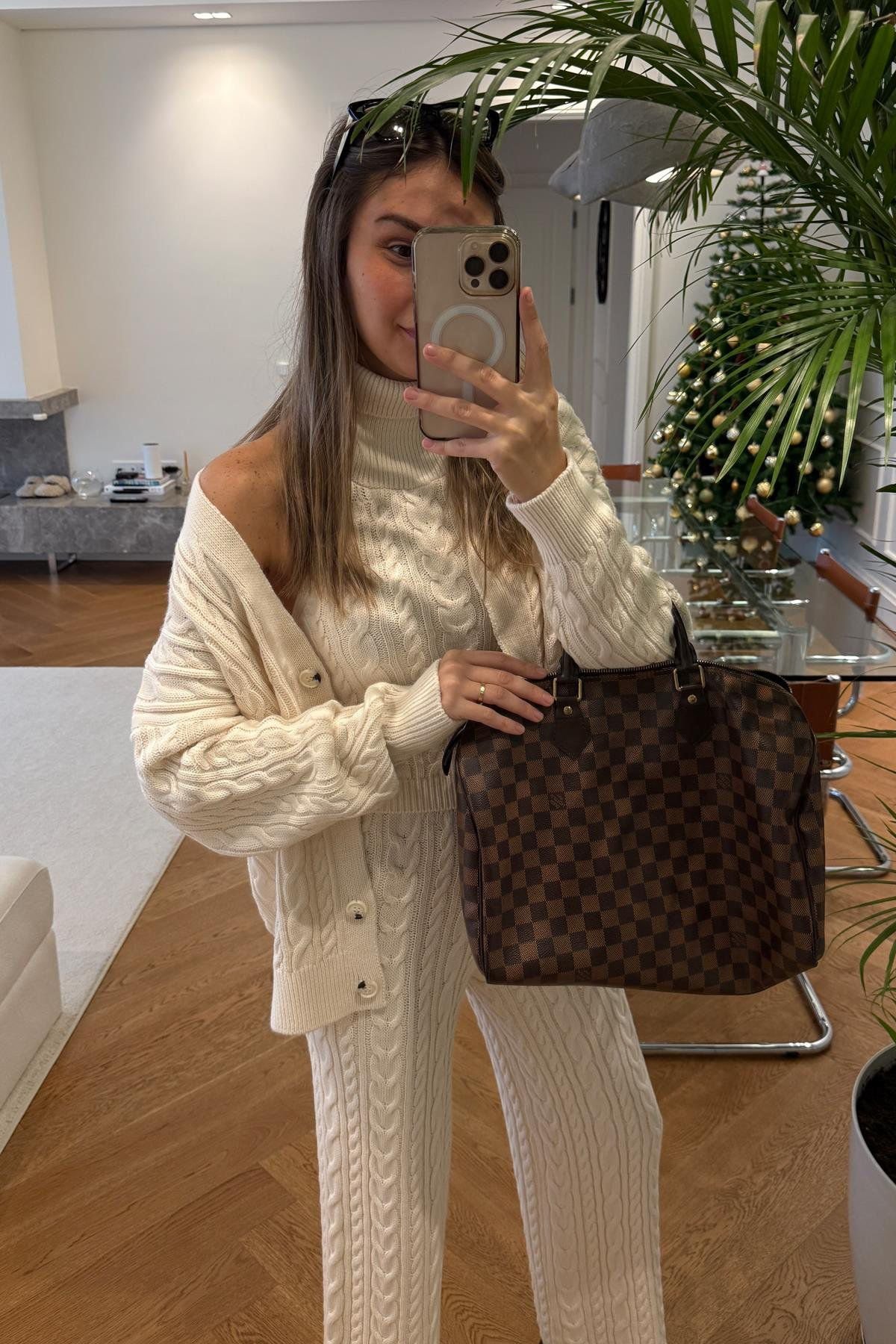 Braided Hairstyle 3-Piece Knit Set, Off white