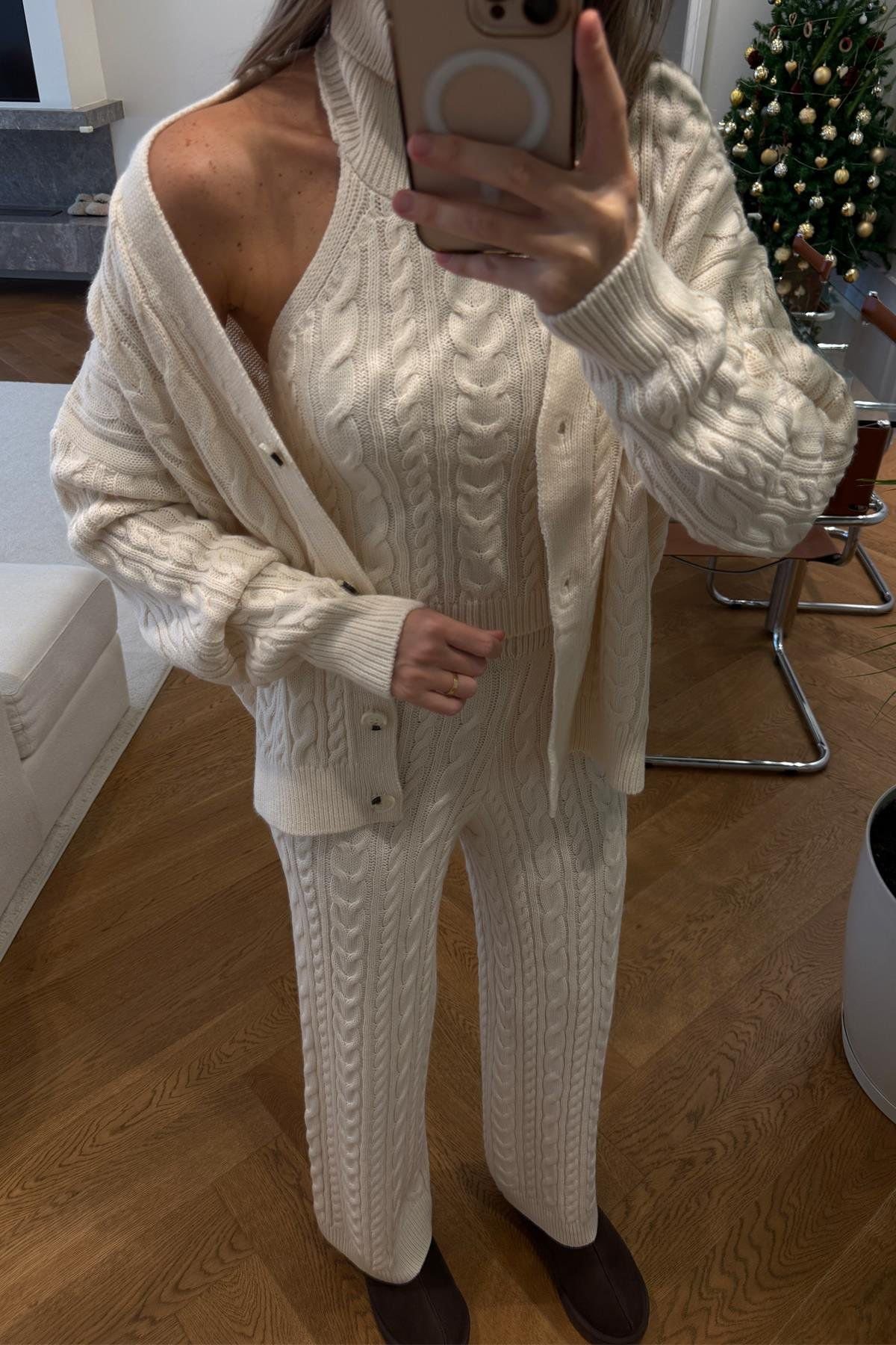 Braided Hairstyle 3-Piece Knit Set, Off white - Image 4