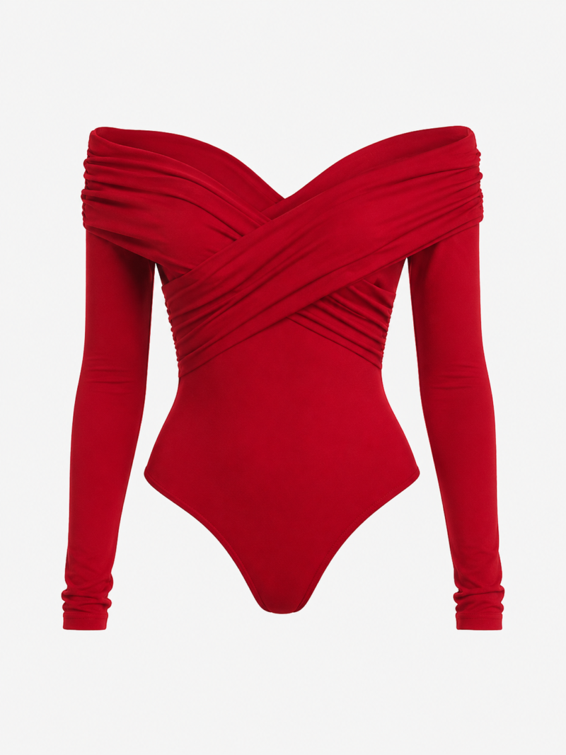 Elegance Off-Shoulder Bodysuit Versatile - Red