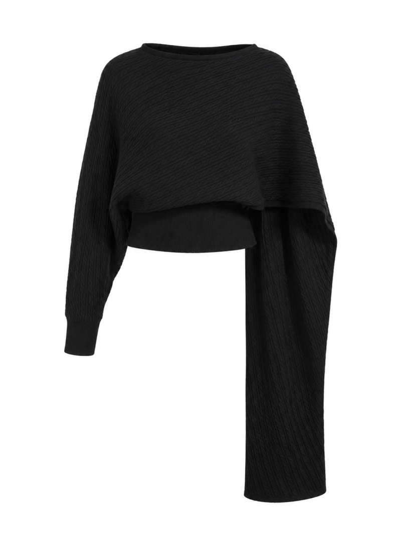 Black Shawl Detail Knitted Sweater