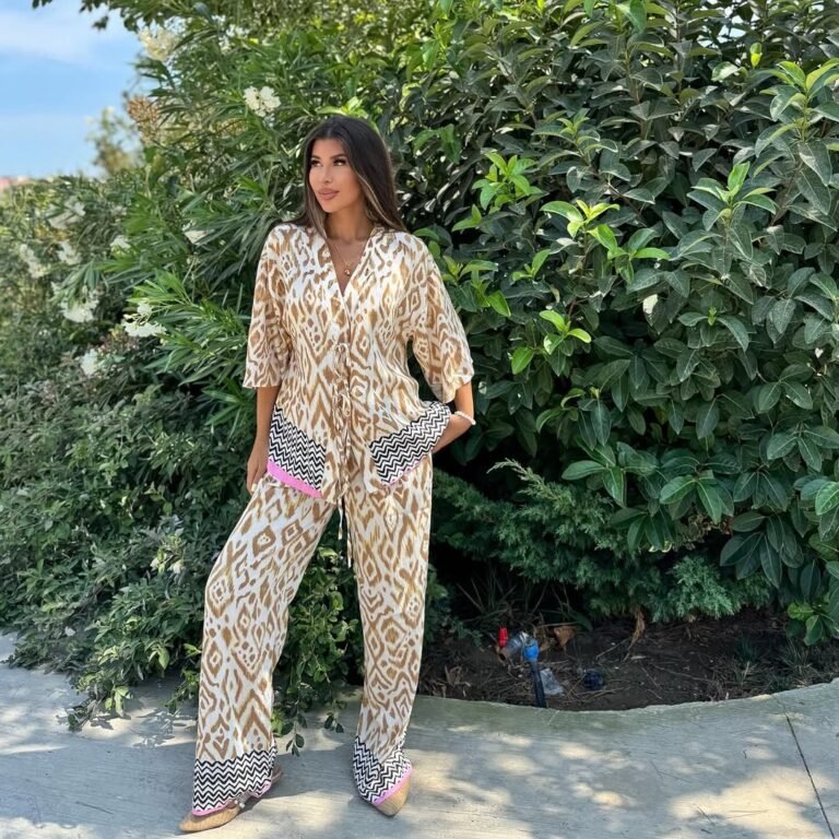 Ethnic Kimono Set Beige