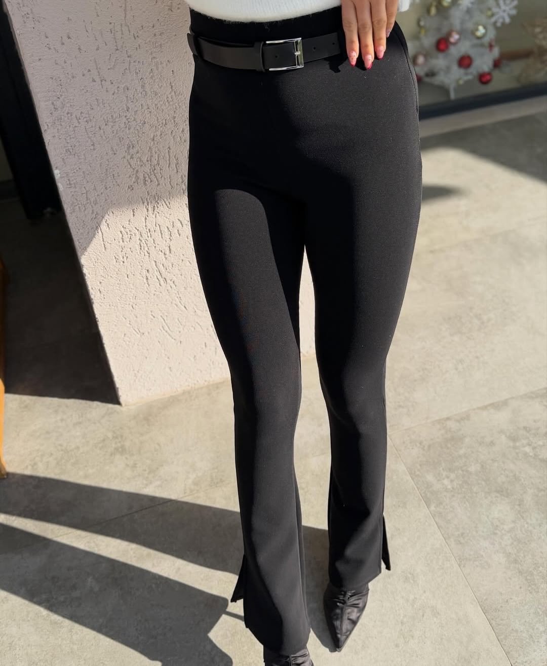 Dilvin Self-Belted Spanish-Style Flare Steel Leggings Black - Image 3