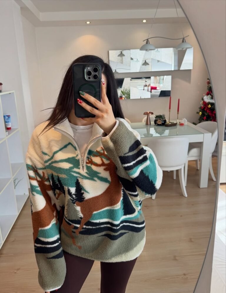 Deer landscape faux-shearling sweatshirt