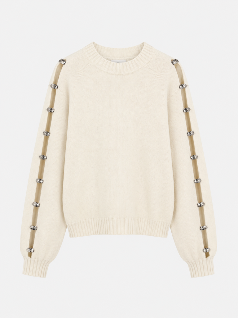 BICYCLE COLLAR ACCESSORIZED KNITTED SWEATER