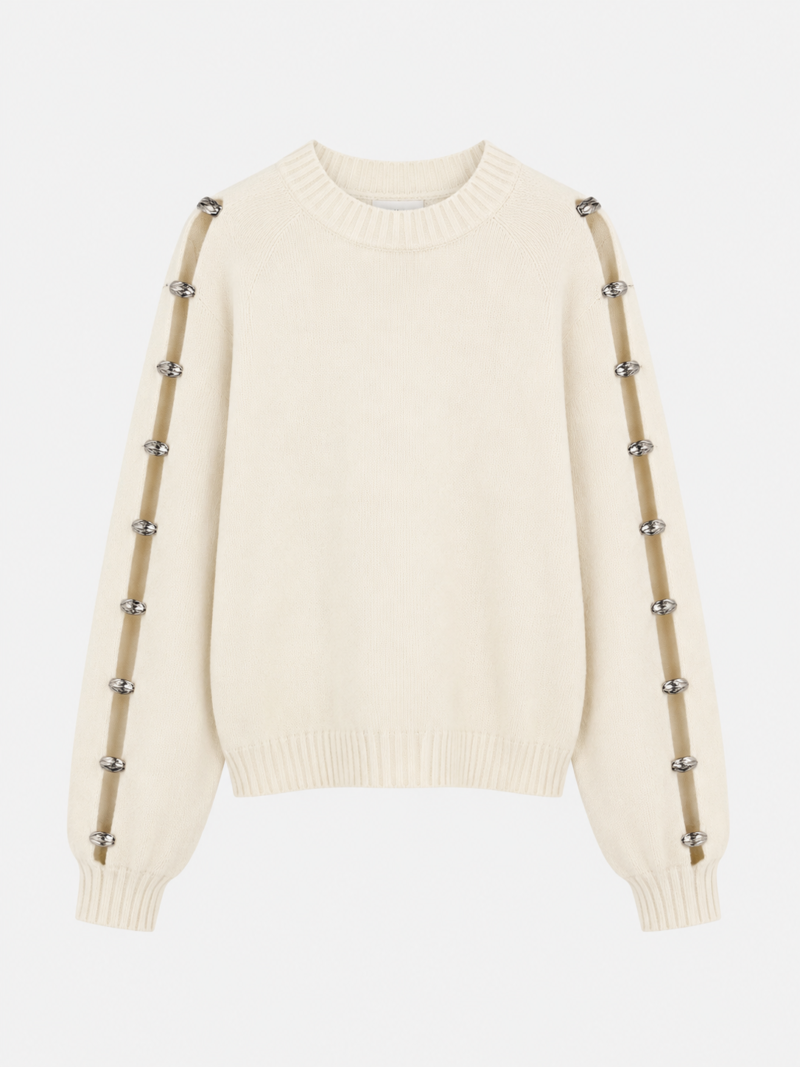 BICYCLE COLLAR ACCESSORIZED KNITTED SWEATER