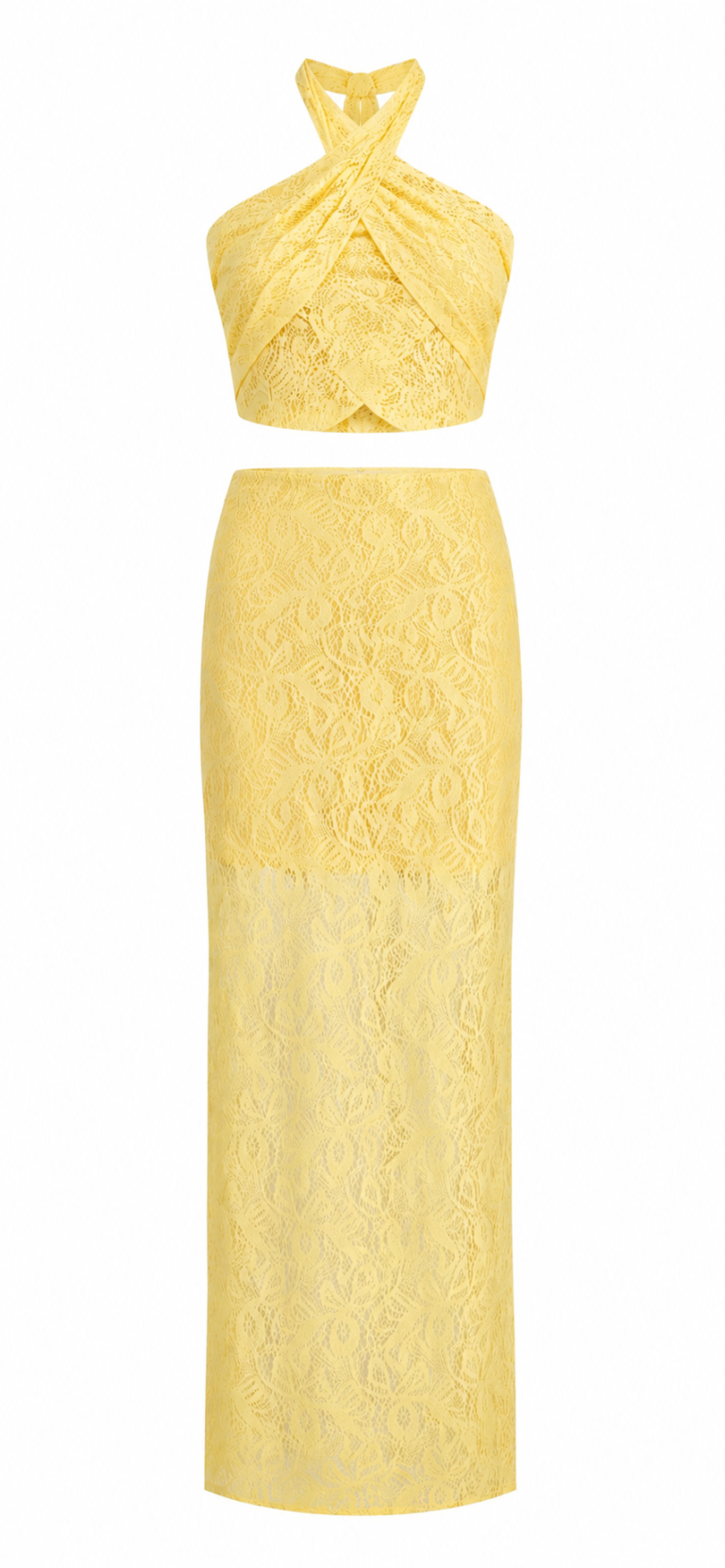 Antonio Yellow Lace Halter Neck Suit