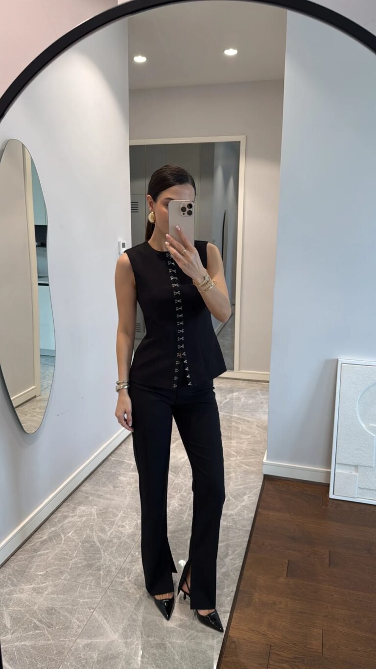 BLACK VEST TROUSERS SET  SIDE SLIT DETAIL