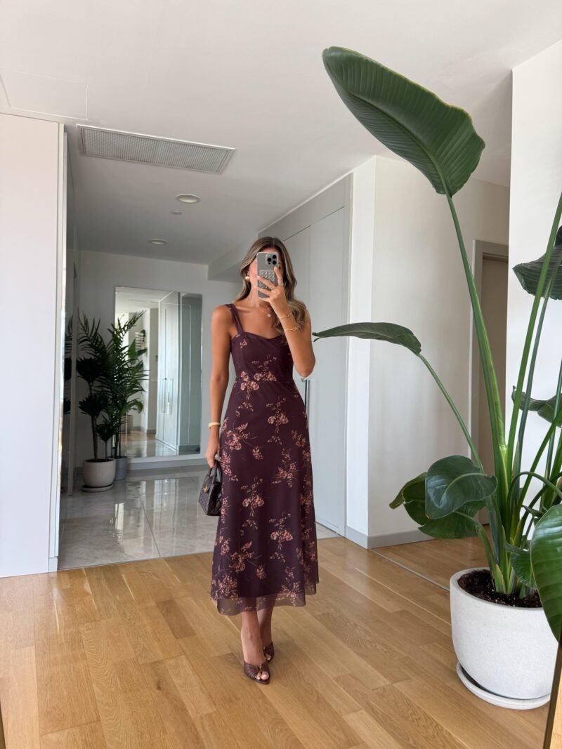 Floral Tulle Dress - Coffee