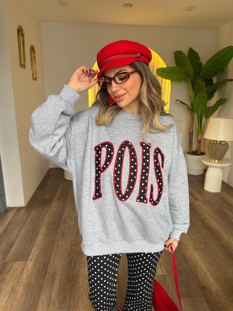 Gray Pois Text Print Sweatshirt