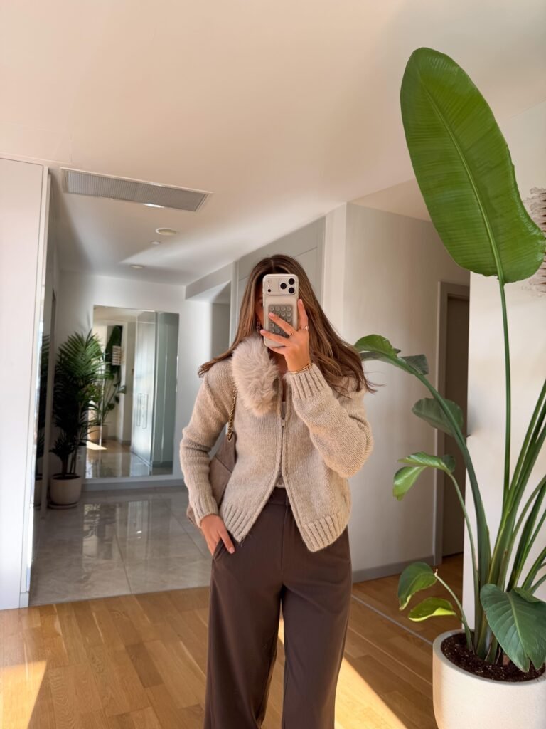 Fur Hooded Zip-Up Cardigan