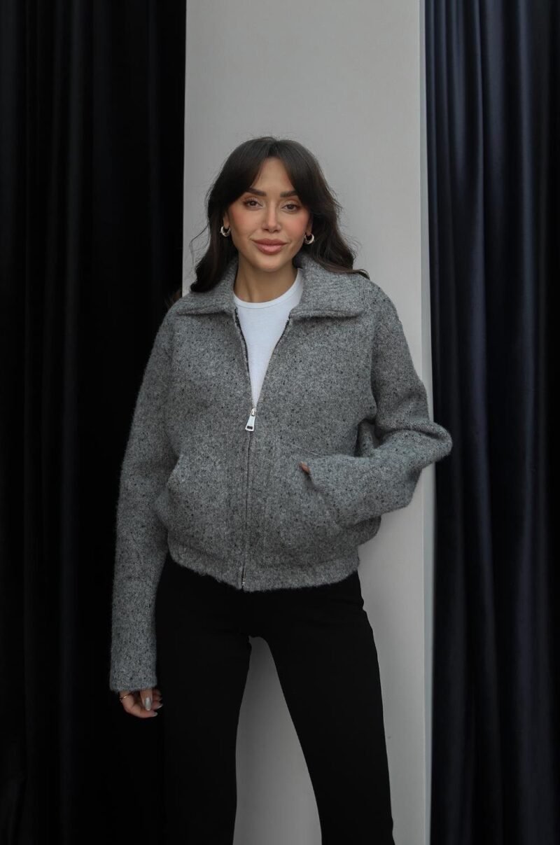 SMOKED ALVARO WOOL BLEND ZIPPED CARDIGAN