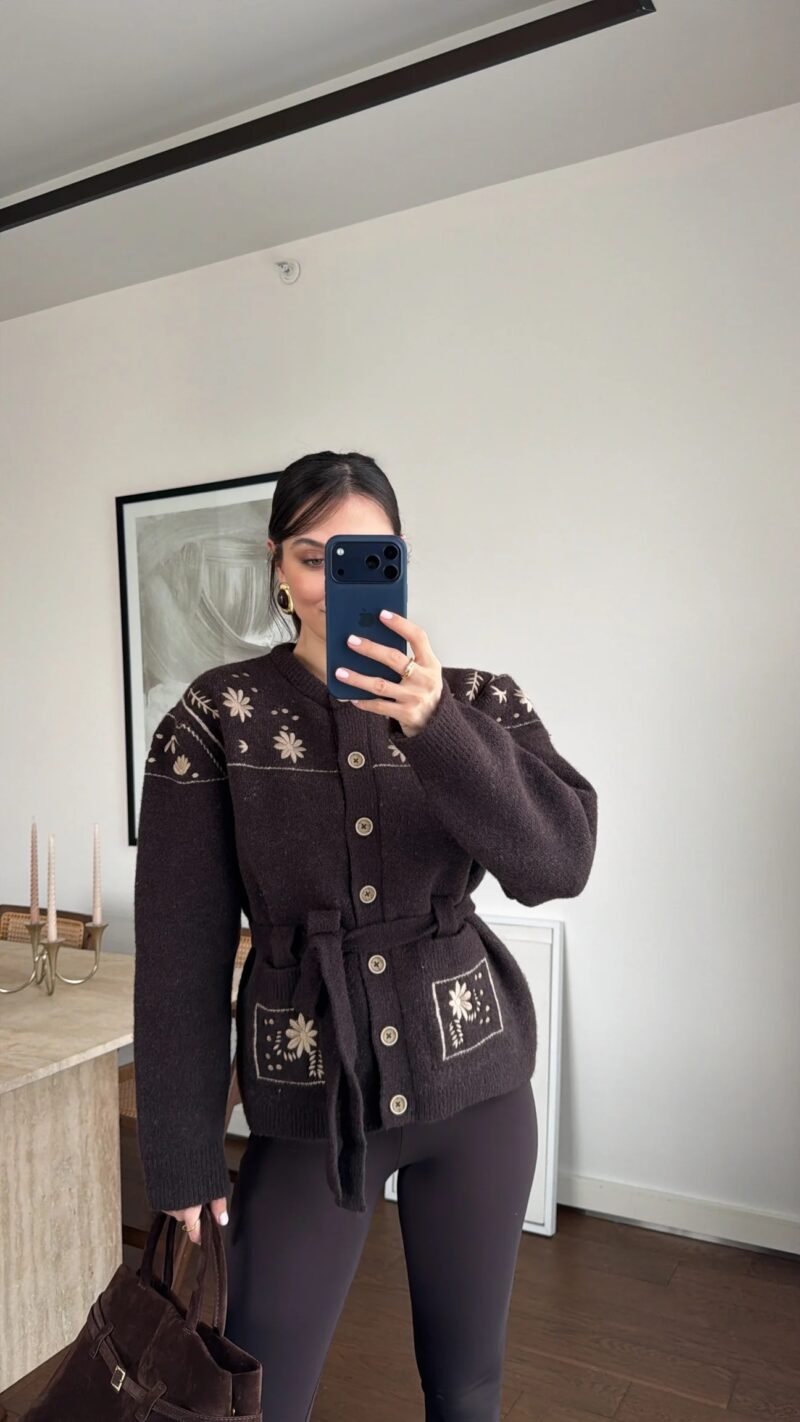 EMBROIDERED KNITTED CARDIGAN WITH WAIST BELT